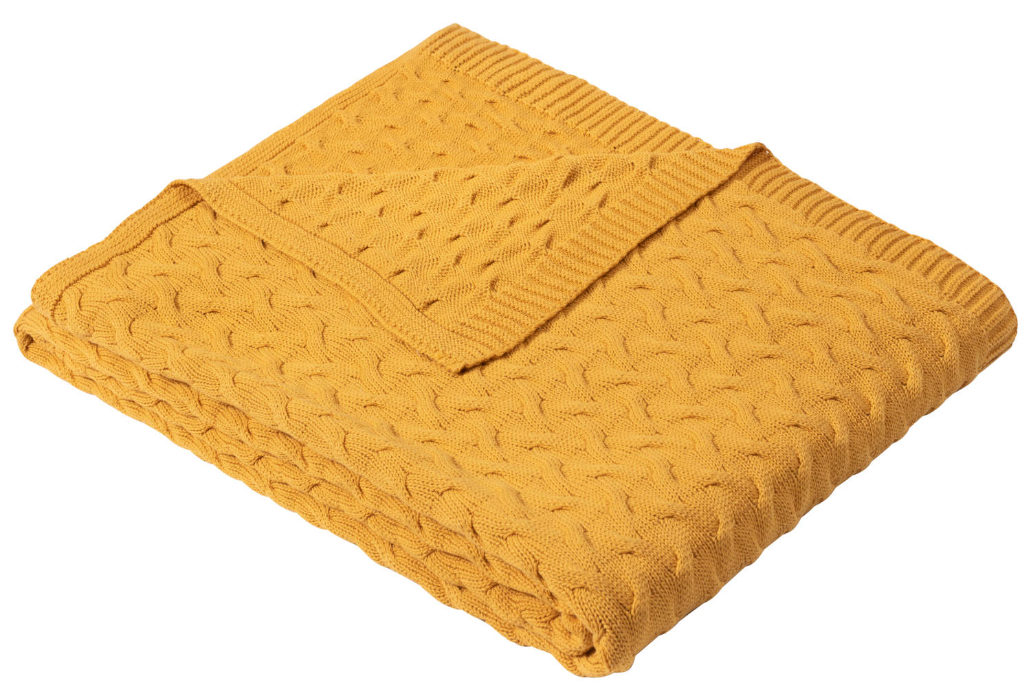 Ibena Plaid Somero, Strickplaid aus 100% Baumwolle, gelb, 150x200 cm