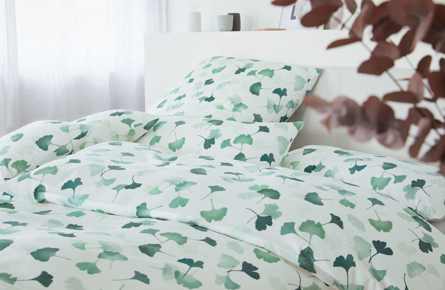 Elegante Comfort Satin Bettwäsche Ginko grün, aus 100% BIO Baumwolle 