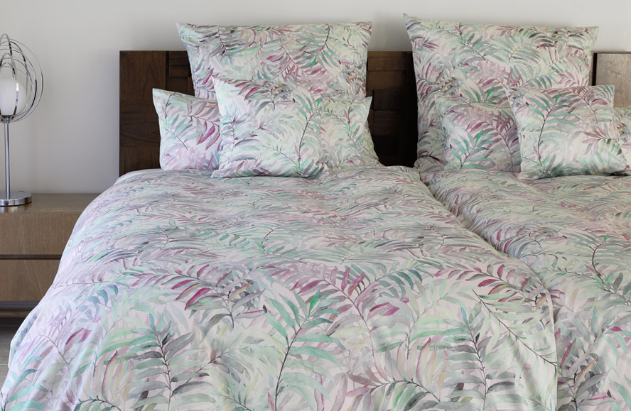 Elegante Comfort Satin Bettwäsche Palm Leaves aus 100% Baumwolle, 135x200 cm 
