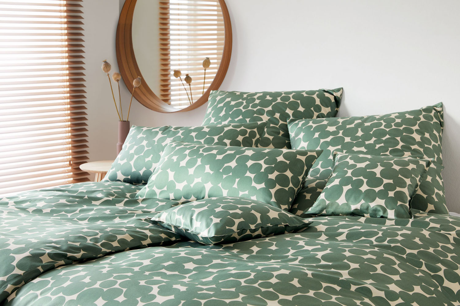 Elegante Comfort Satin Bettwäsche Pebbles grün aus 100% Baumwolle