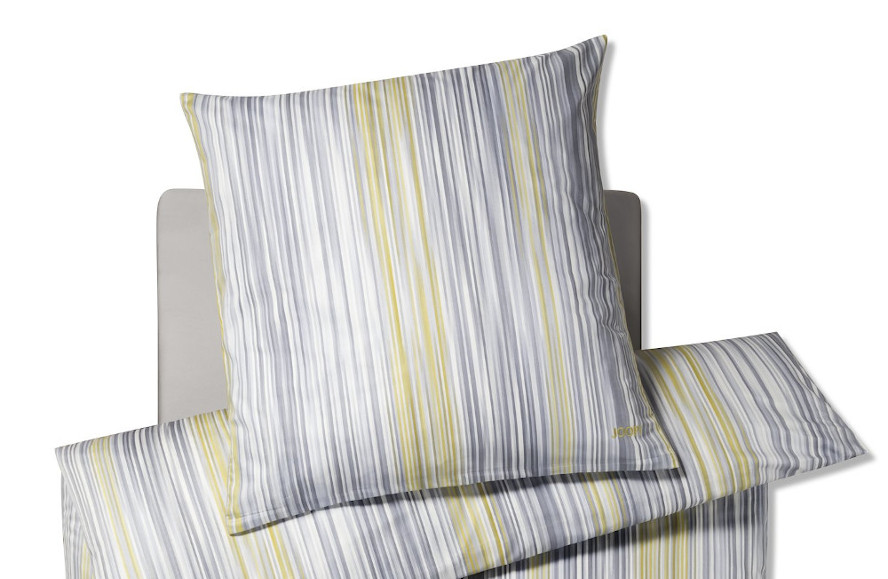 Joop Satin Bettwäsche Pinstripe grau/gelb gestreift, aus 100% Baumwolle, 135x200 cm