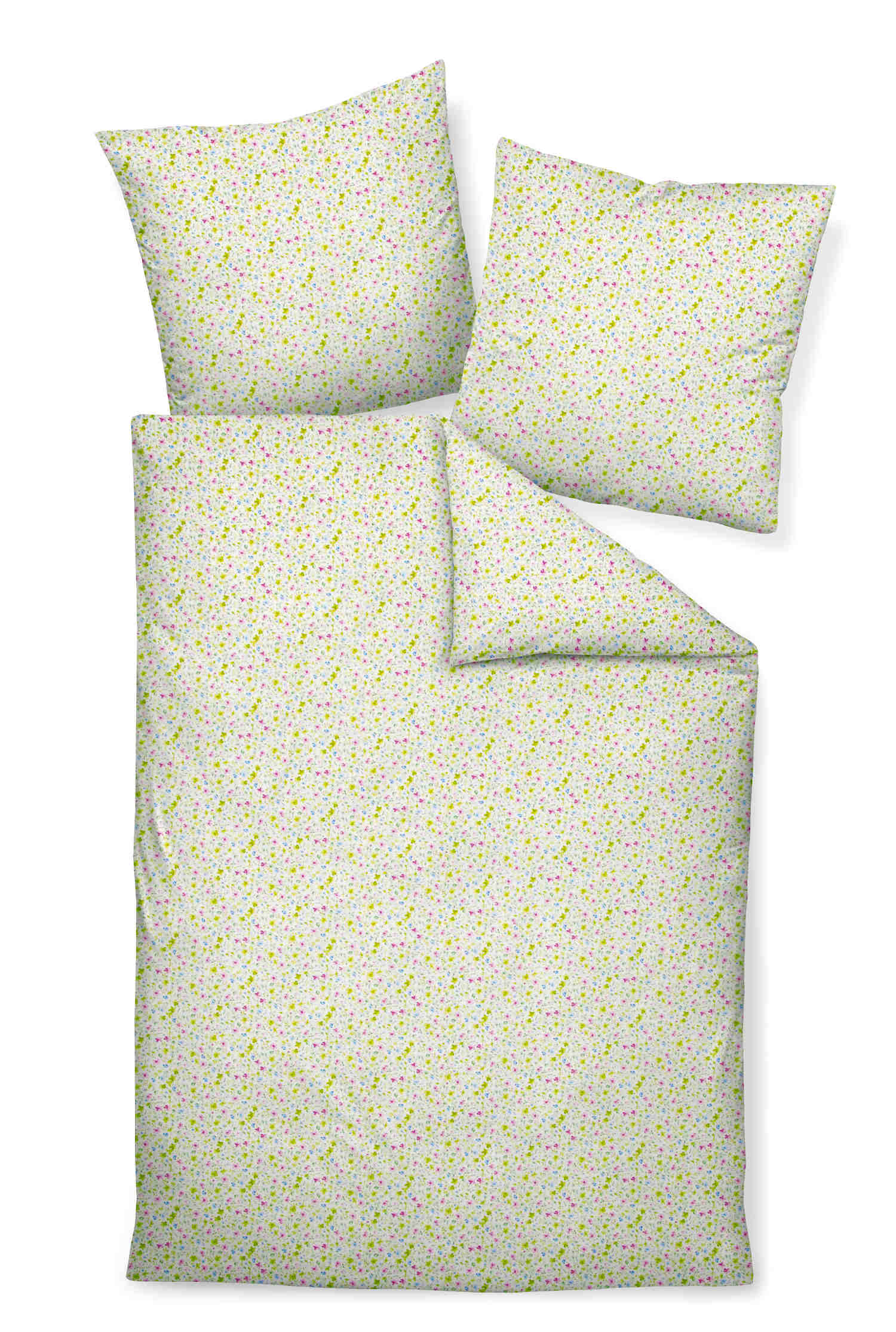 Janine Bettwäsche - Tango - grün mit floralem Muster, Seersucker aus 100% Baumwolle, bügelfrei, 135 x 200cm