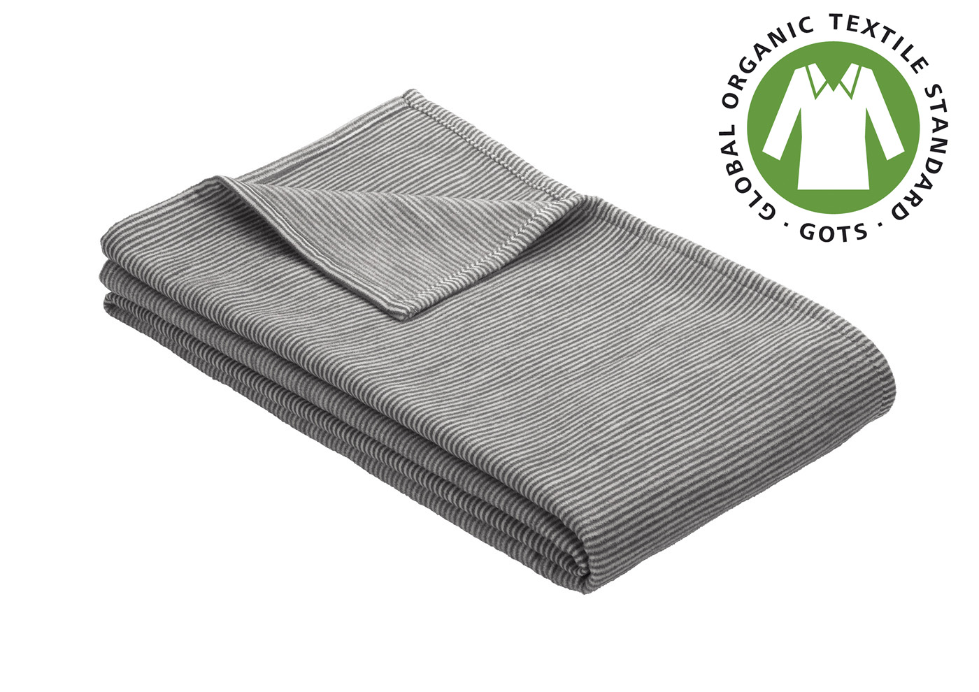 Ibena Baumwolldecke Turin, grau gestreift, aus 100% Bio Baumwolle (kbA), waschbar