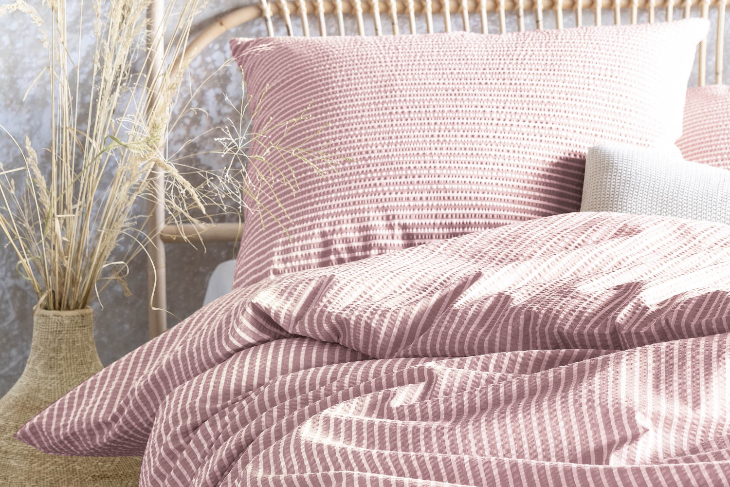 Irisette Seersucker Bettwäsche Tommi aus 100% Baumwolle, rosé, 135x200 cm 