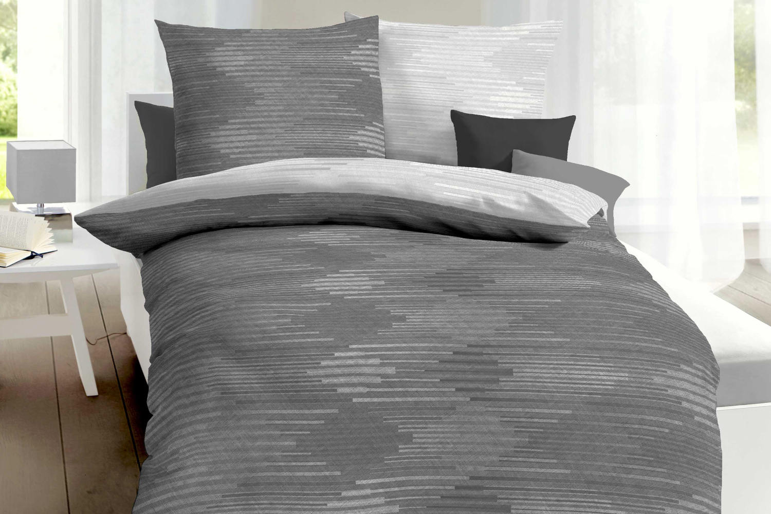 Kaeppel Mako-Satin Ikat zinn Bettwäsche aus 100% Baumwolle, 135x200cm 