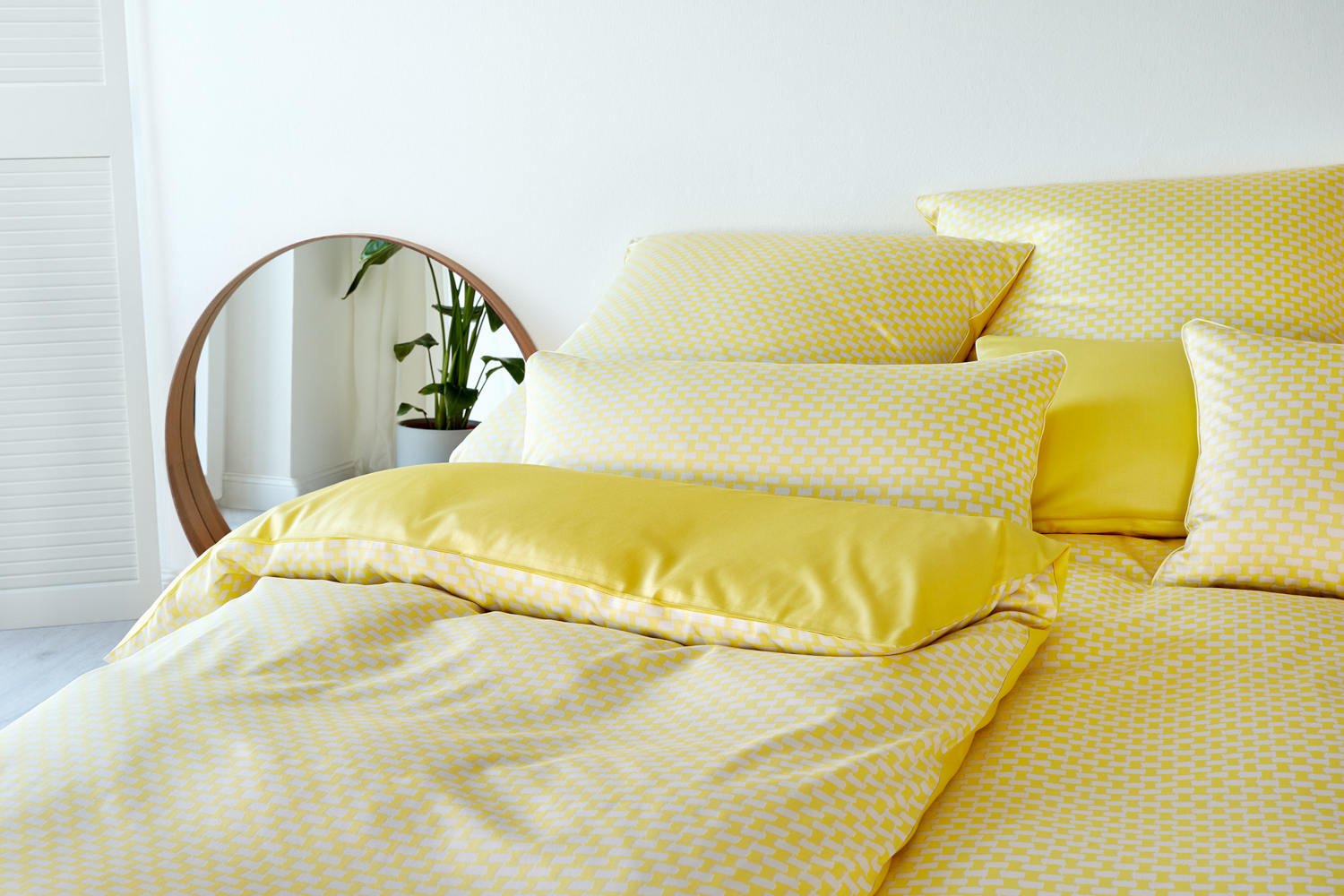 Elegante Comfort Satin Bettwäsche Natural Allover gelb,  aus 100% Baumwolle, Wendebettwäsche