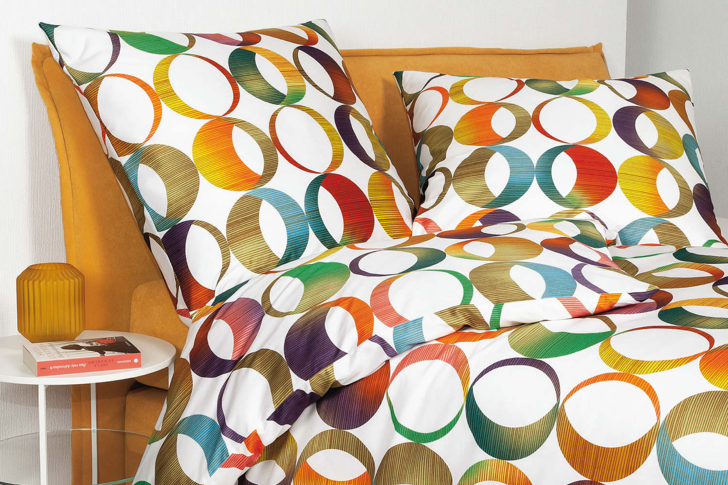 Janine Satin Bettwäsche modern art - Kreise multicolor, aus 100% Baumwolle  